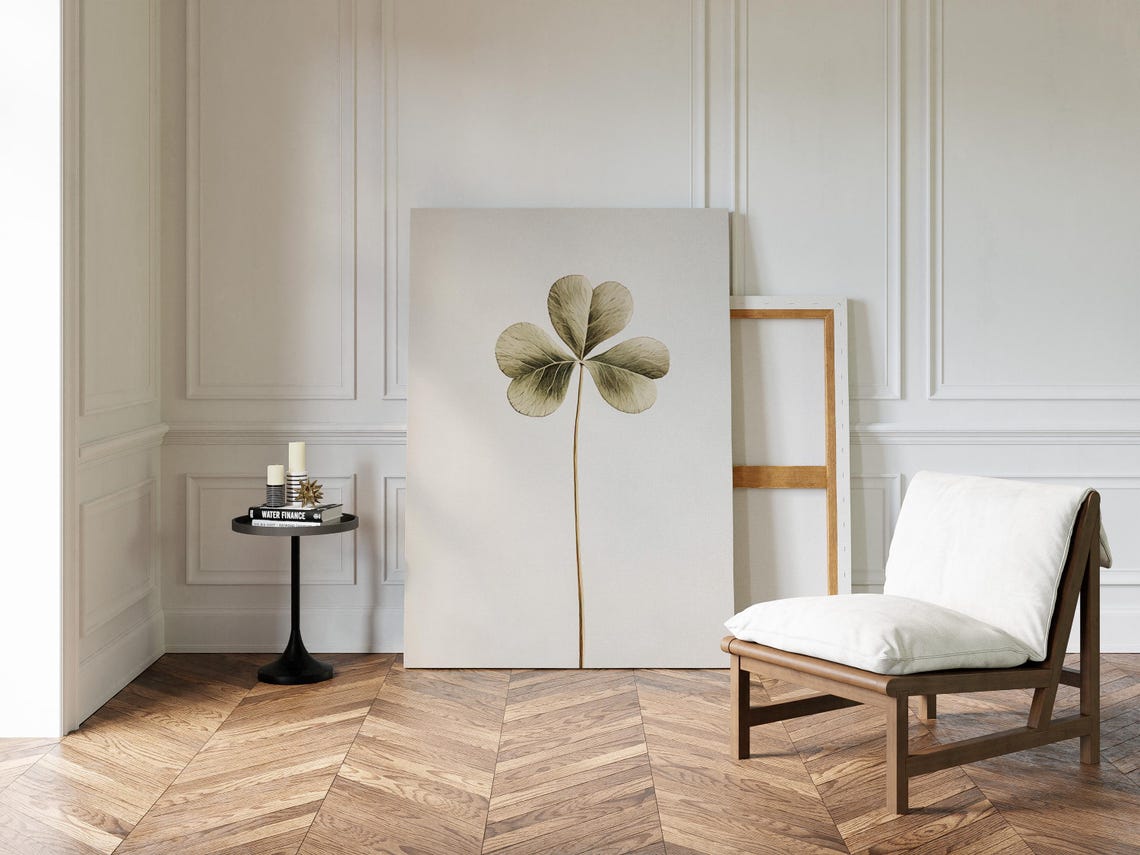 Minimalist Four Leaf Clover White Botanical Modern Art Print - Image 4