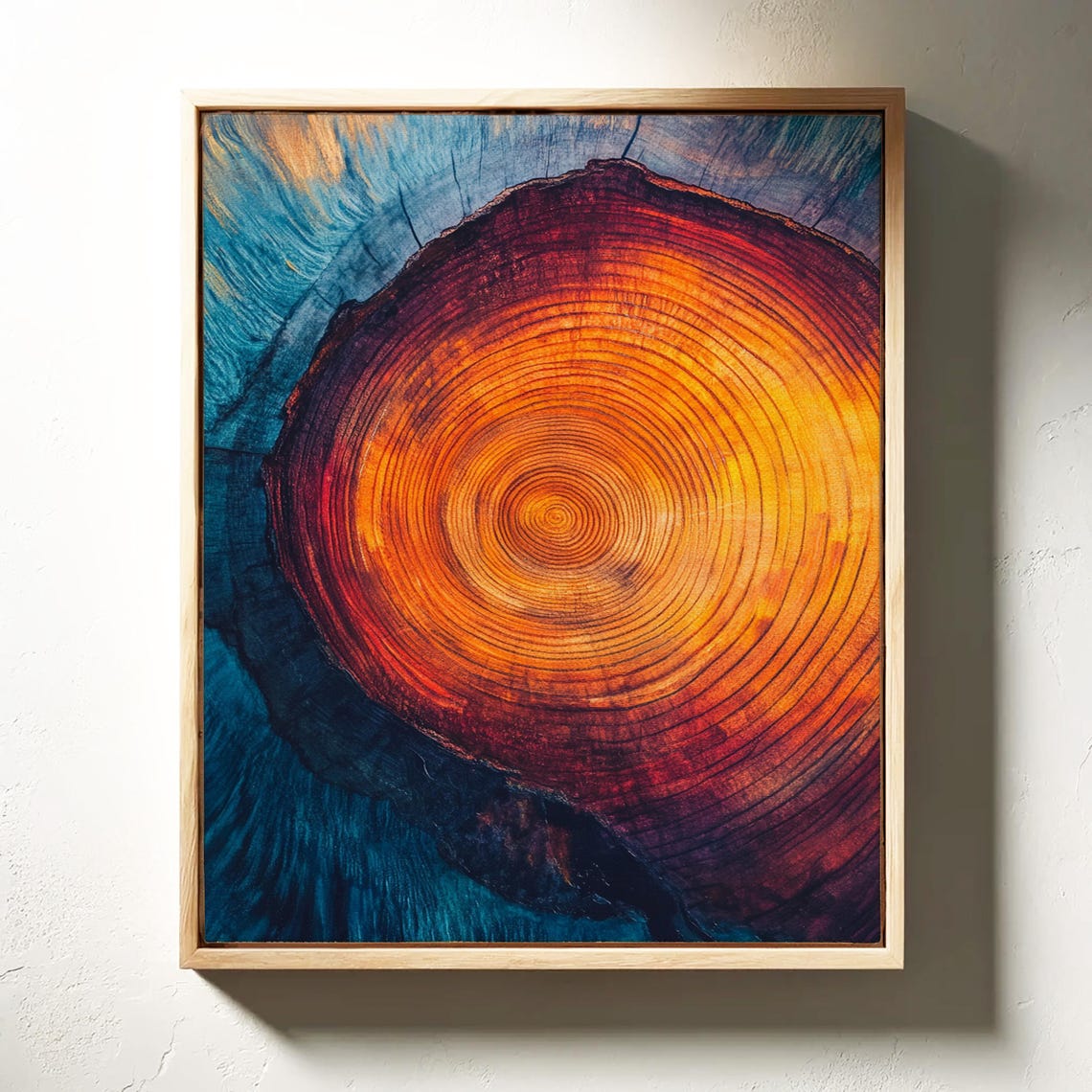 Fiery Ember Glow Tree Ring Teal Abstract Wood Botanical Wall Poster - Image 3