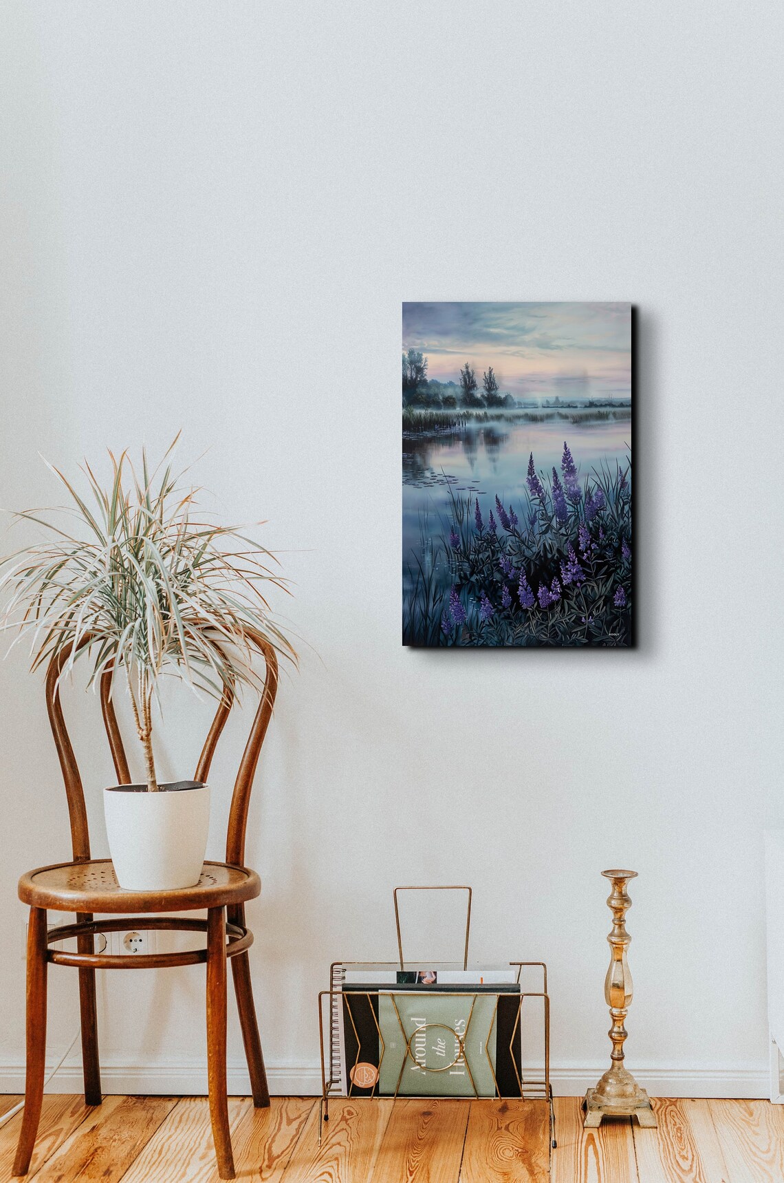 Serene Lake With Purple Thistles, Tranquil Art Print - Image 5