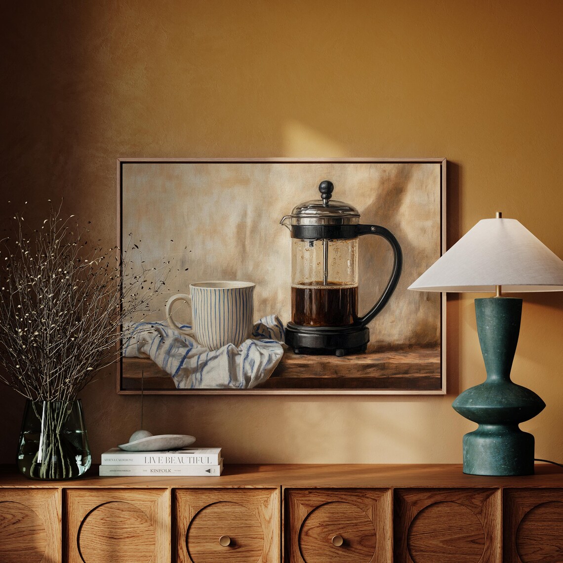 Vintage French Press Coffee Art, Rustic Kitchen Decor - Image 4