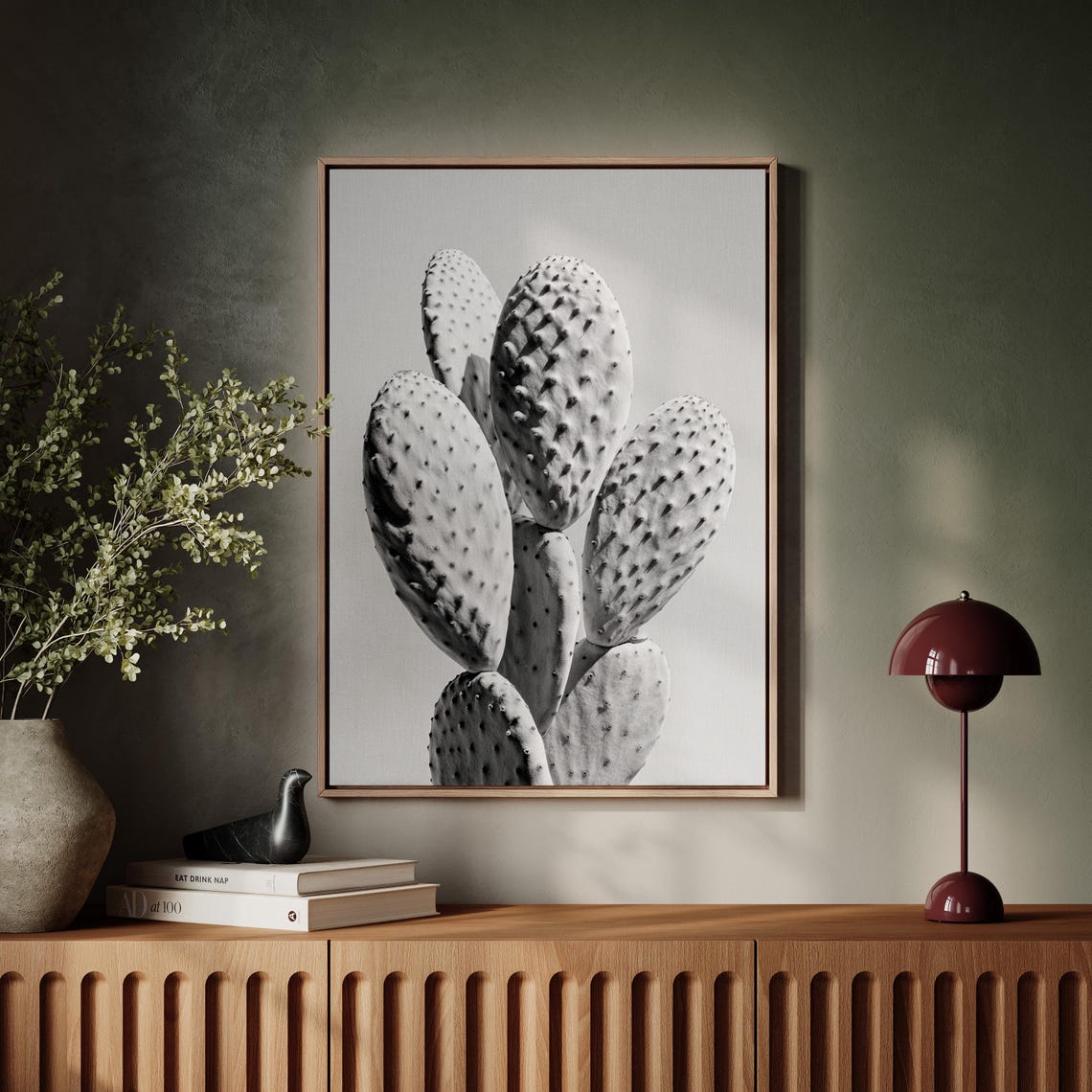 Prickly Pear Cactus Poster Black White Minimalist Desert Close Up Art