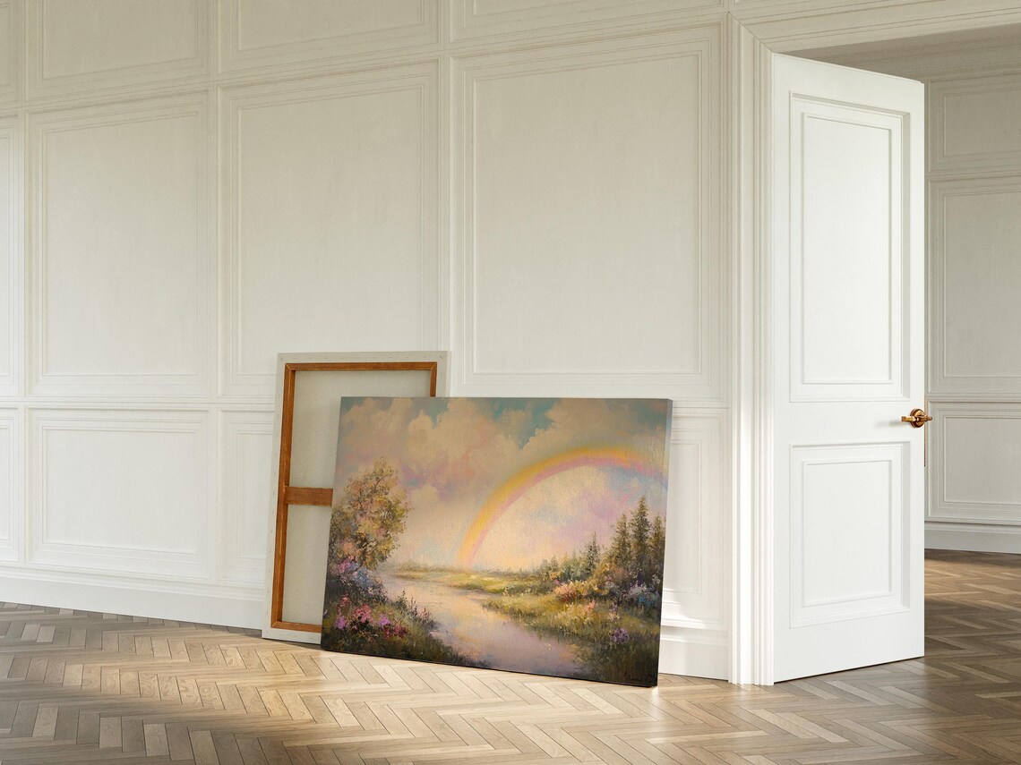 Pastel Rainbow Over River Landscape, Scenic Nature Art Print - Image 5