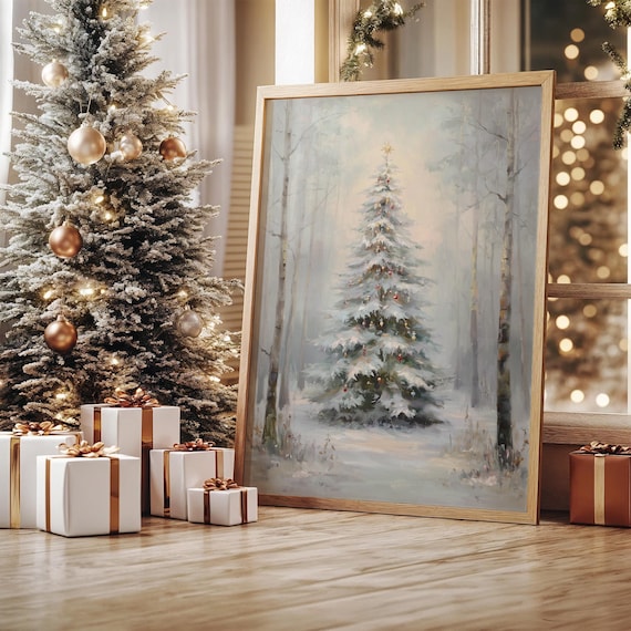 Snowy Christmas Tree Standing In Misty Winter Forest Scene Poster