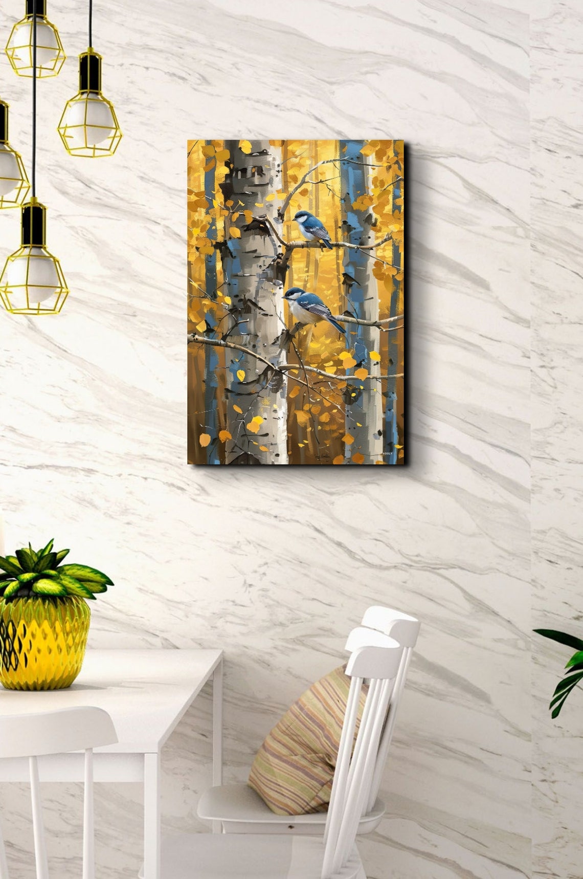 Bluebirds Perched on Aspen Trees with Golden Autumn Leaves Poster - Image 7