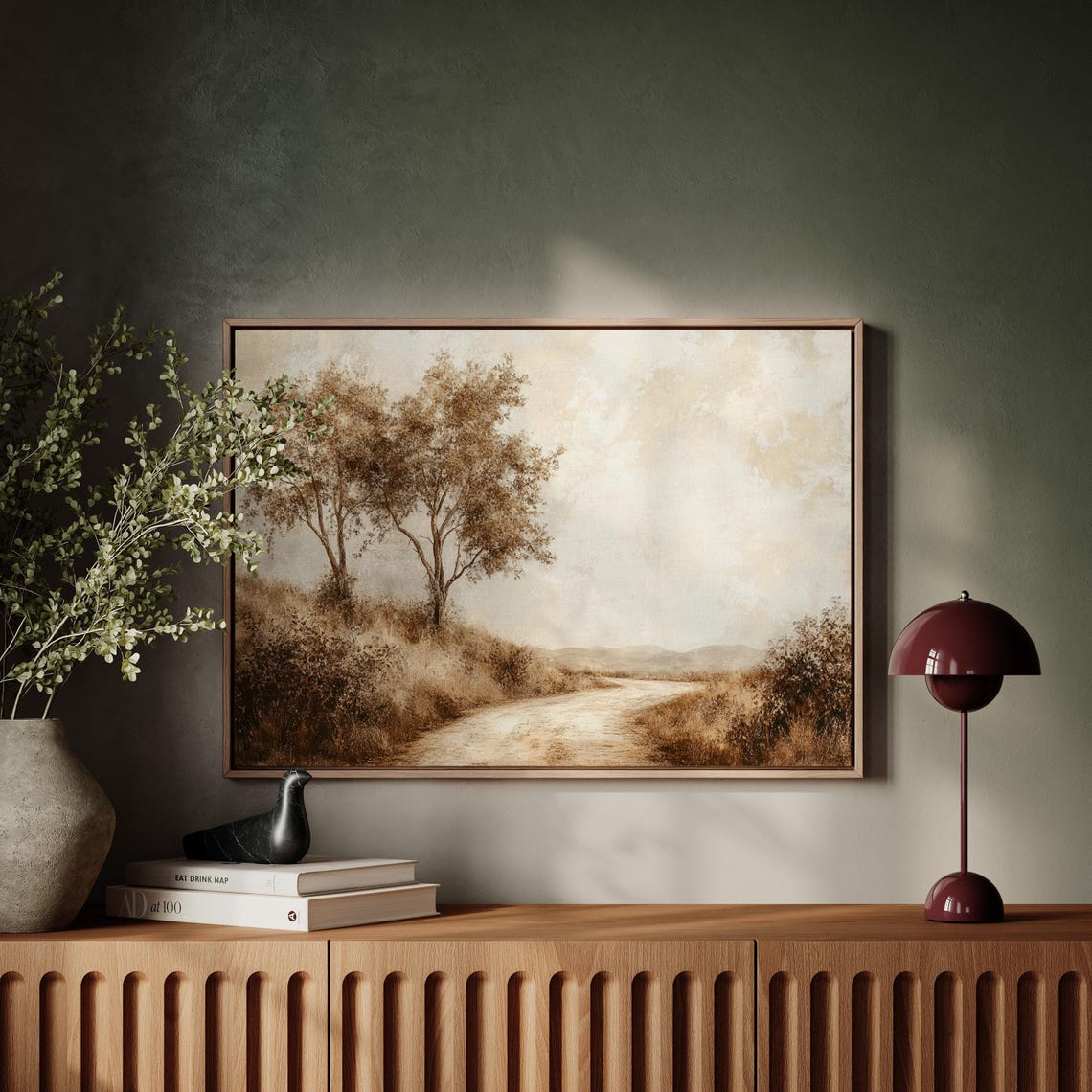 Sepia Toned Country Path with Trees Vintage Landscape Poster