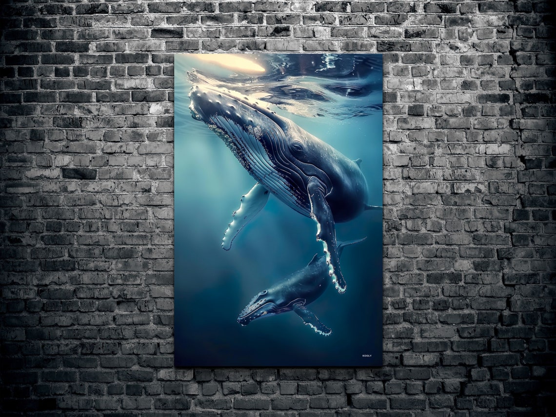 Humpback Whale Mother and Calf Underwater Ocean Life Scene Poster - Image 2