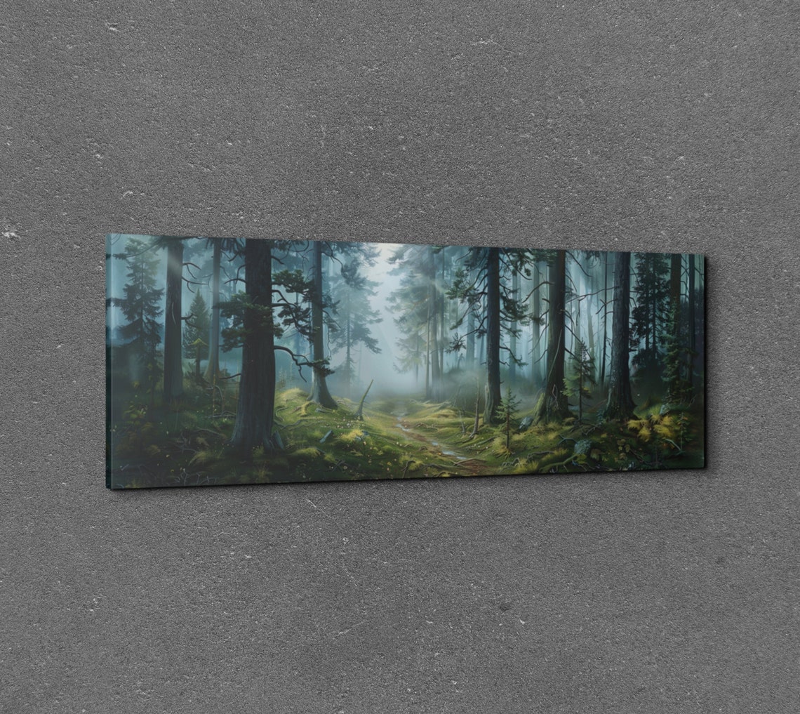 Enchanted Misty Pine Forest Interior with Rays of Light Poster - Image 3