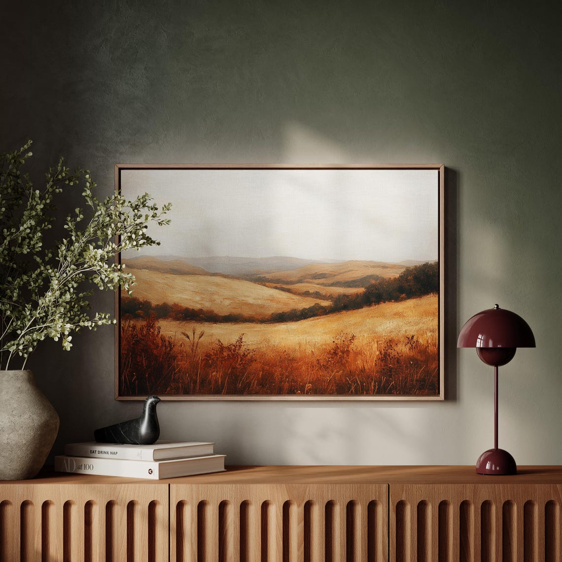 Serene Autumn Wheat Field Valley Muted Fall Landscape Poster - Image 6