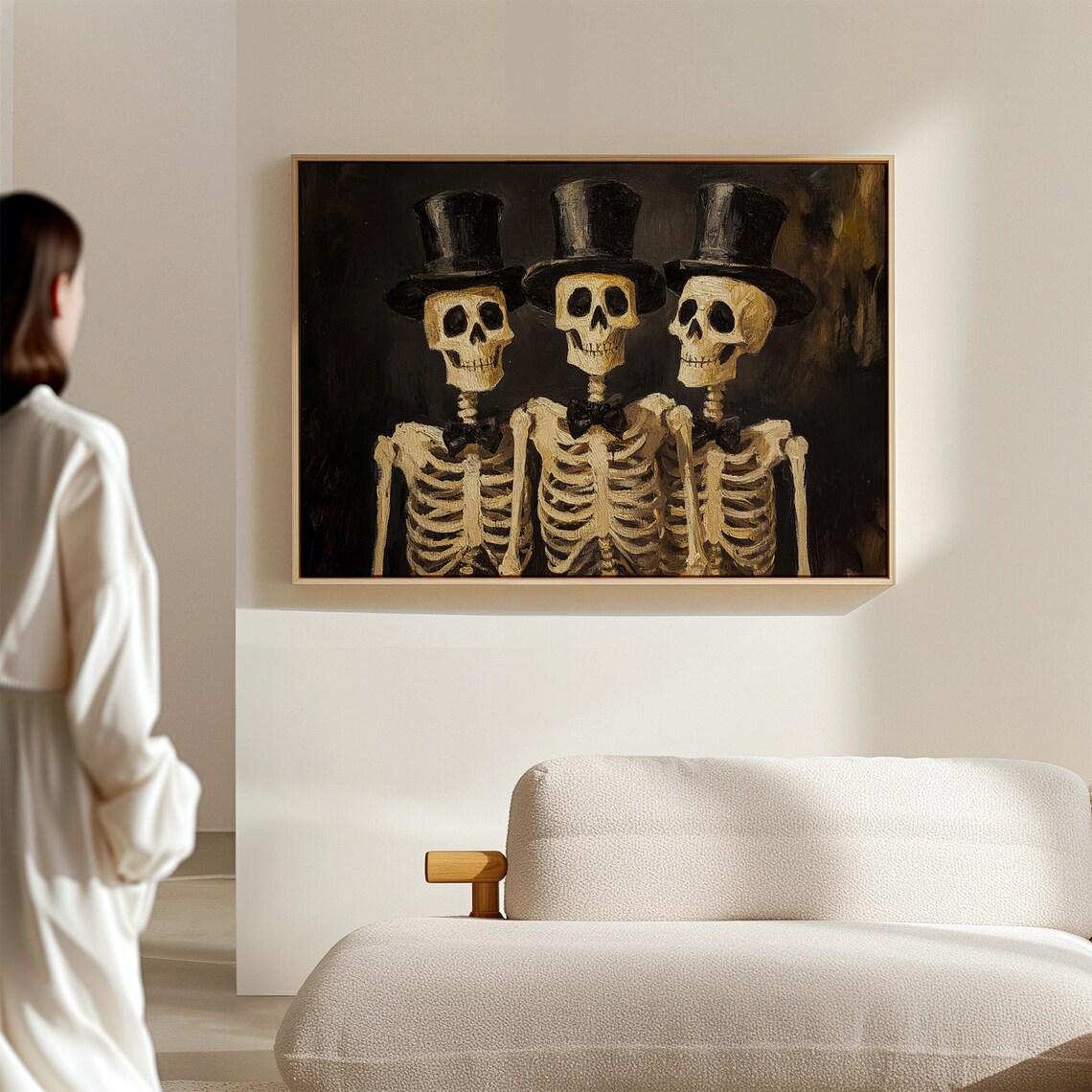 Skeleton Trio In Top Hats, Gothic Halloween Decor - Image 3