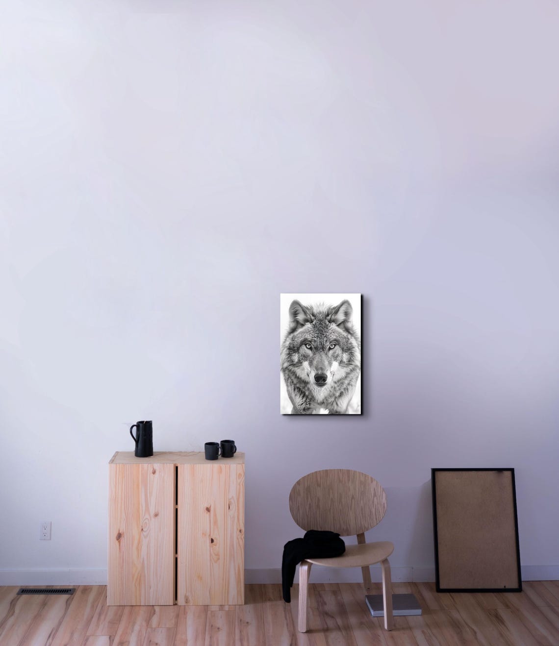Majestic Wolf Staring Camera Black and White Nature Art Poster - Image 7