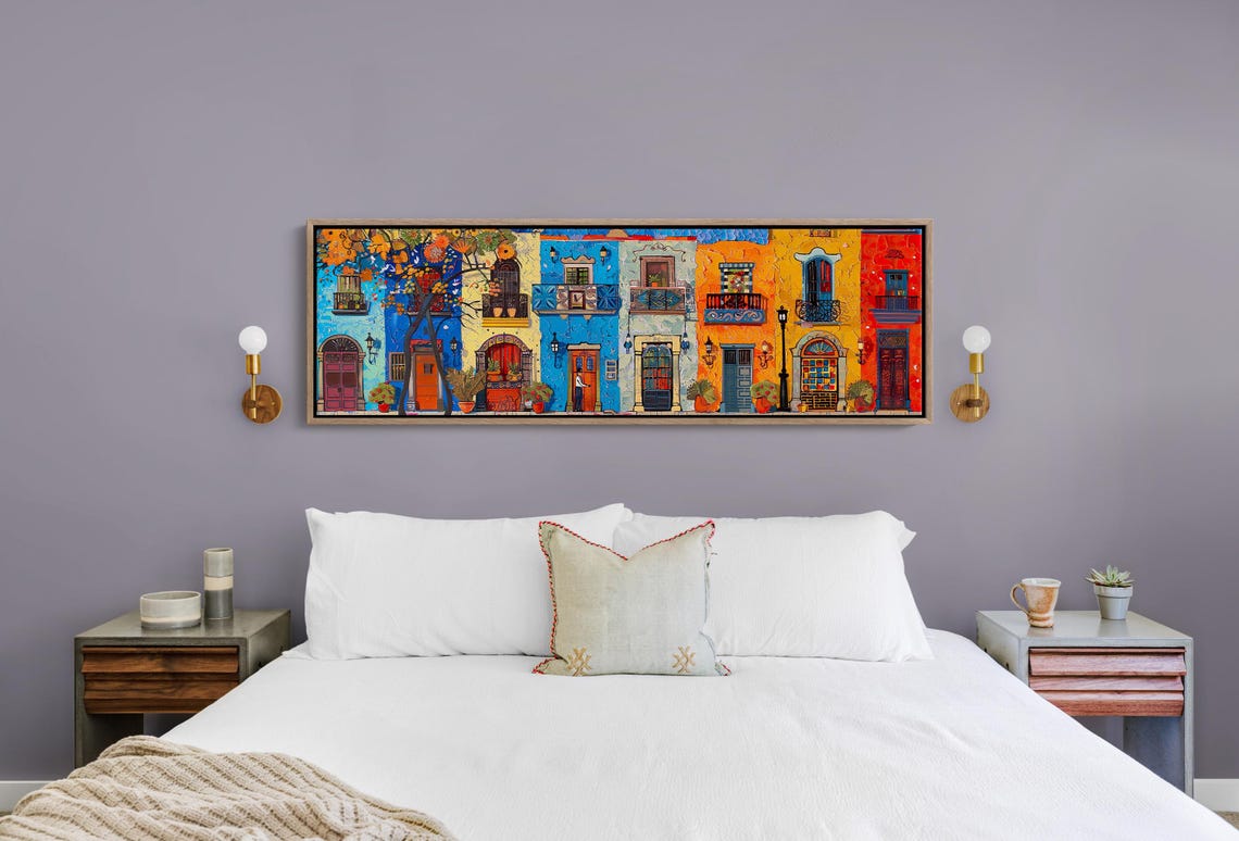 Colorful Old Town Mexican Facades Mosaic Panoramic Art Poster - Image 4