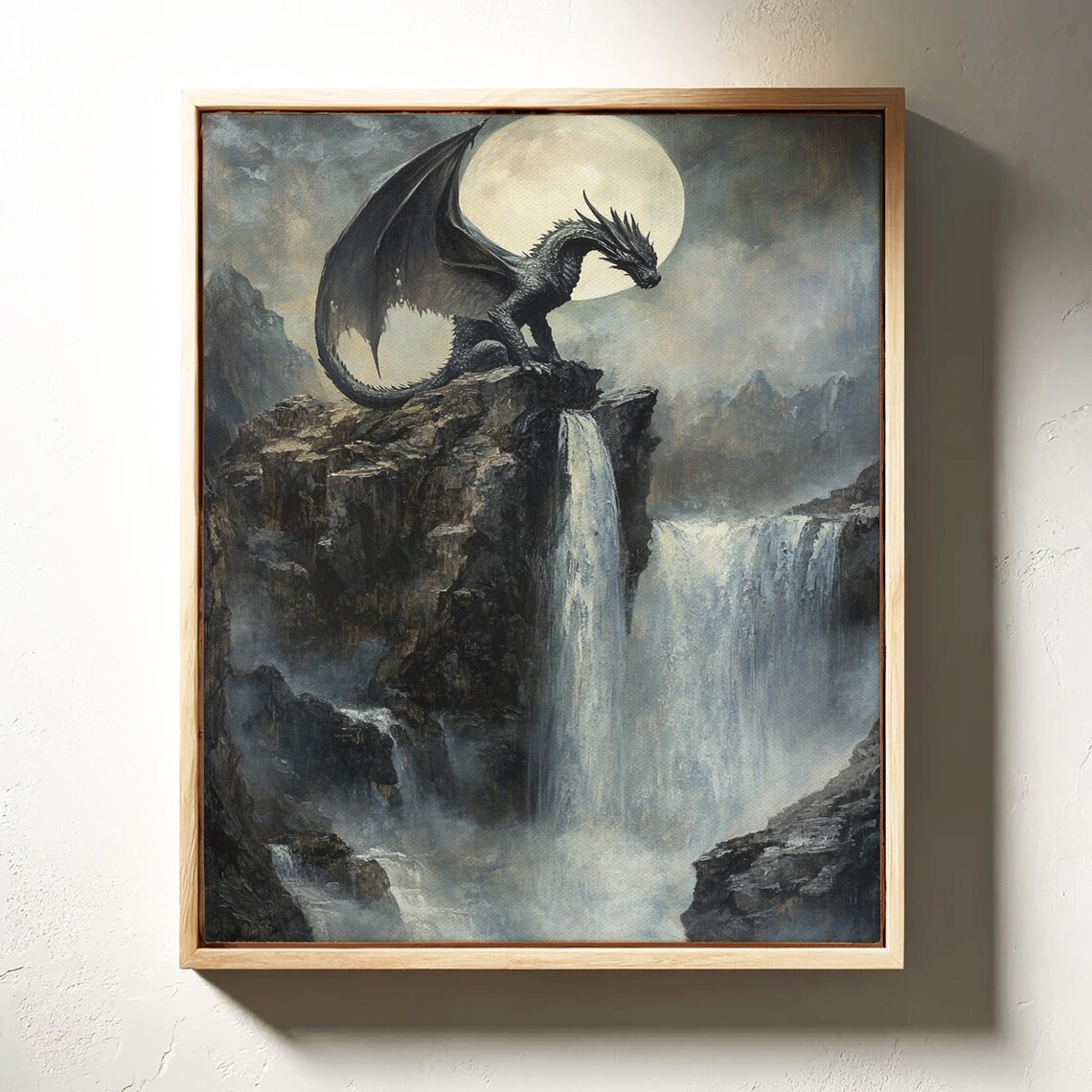 Majestic Dragon on Waterfall Cliff, Fantasy Art Print - Image 4
