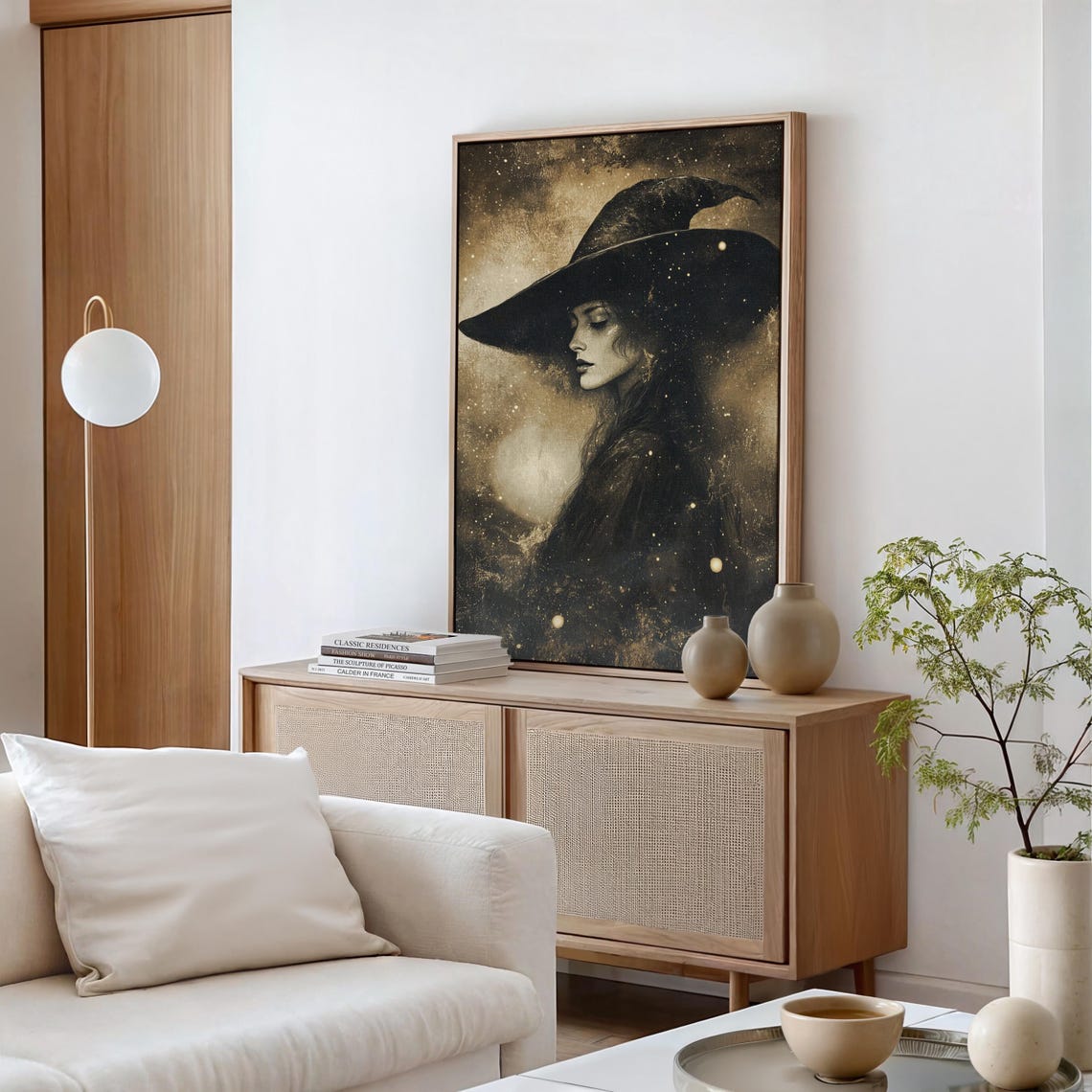 Enchanting Witch In Wide Brim Hat Mystical Sepia Portrait Poster - Image 5