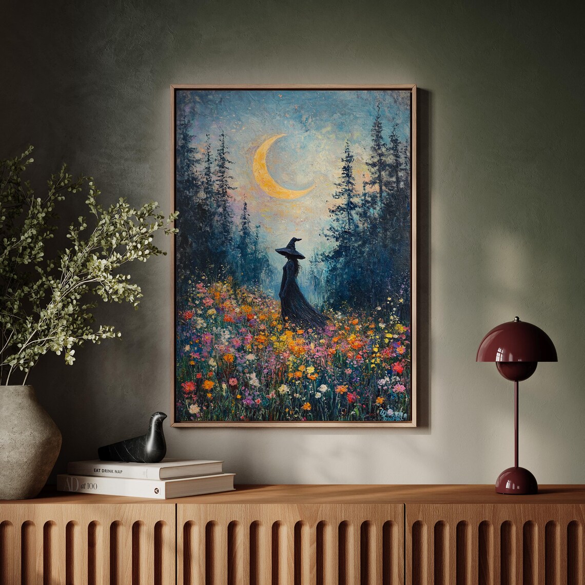 Enchanting Witch in Wildflower Meadow, Mystical Art - Image 7