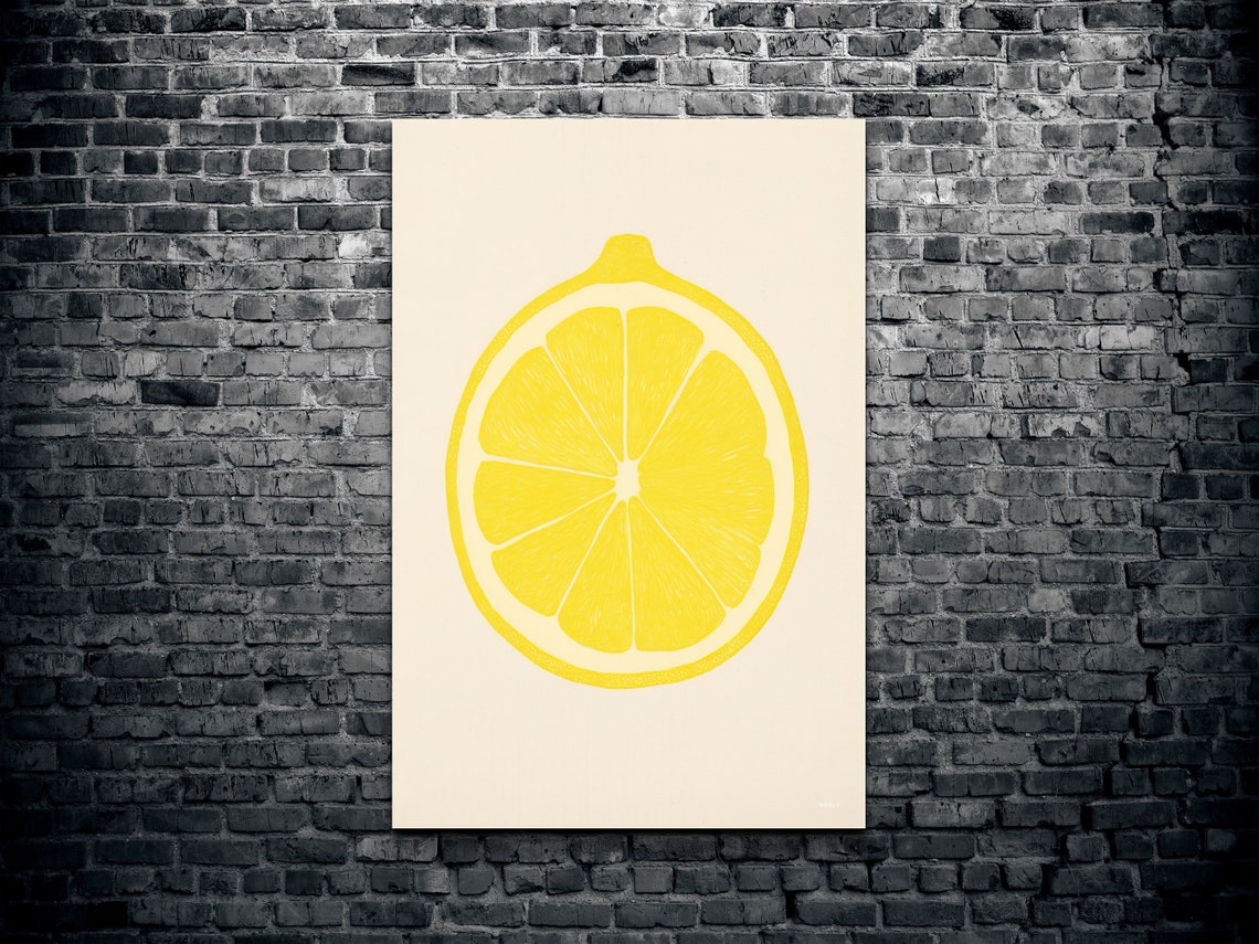 Lemon Half Slice Line Drawing on a Cream Minimalist Background Poster - Image 2