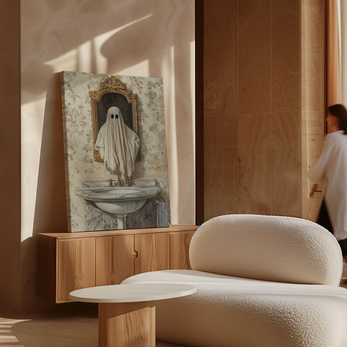 Eerie Ghost Reflection In Vintage Gold Mirror Spooky Bathroom Wall Poster - Image 3