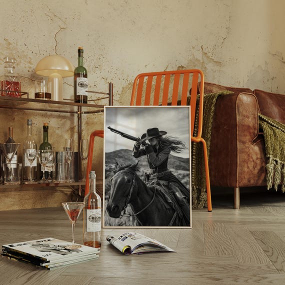 Cowgirl Sharpshooter Black And White Western Wall Art