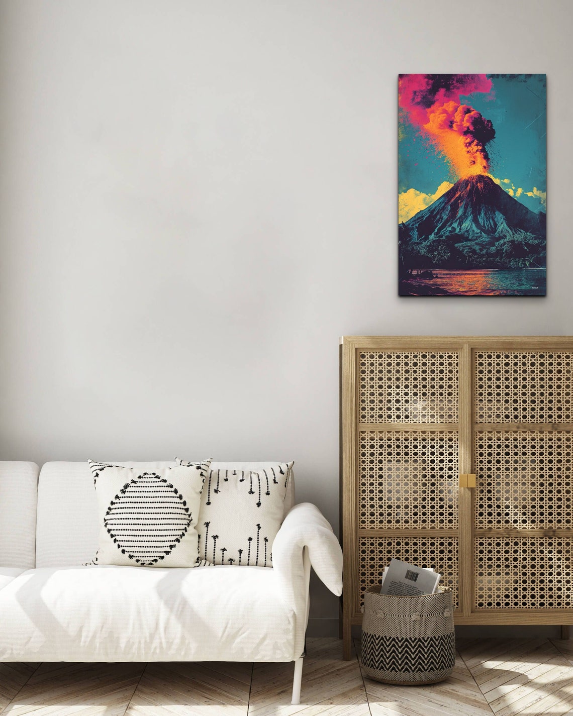 Erupting Volcano in Bold Pop Art Colors Under a Teal Sky Poster - Image 6