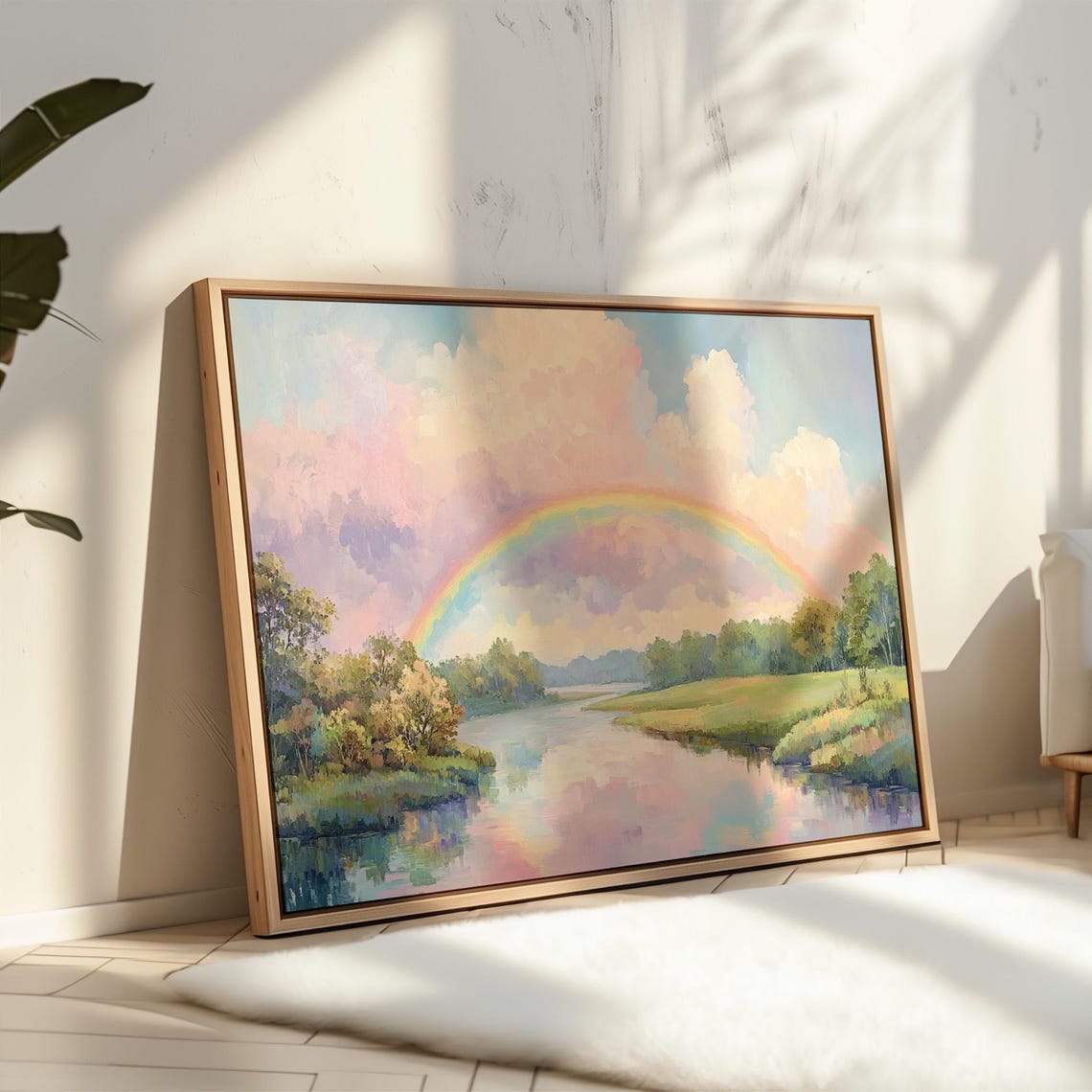 Vivid Rainbow Over Peaceful River Pastel Landscape Painting Poster - Image 7