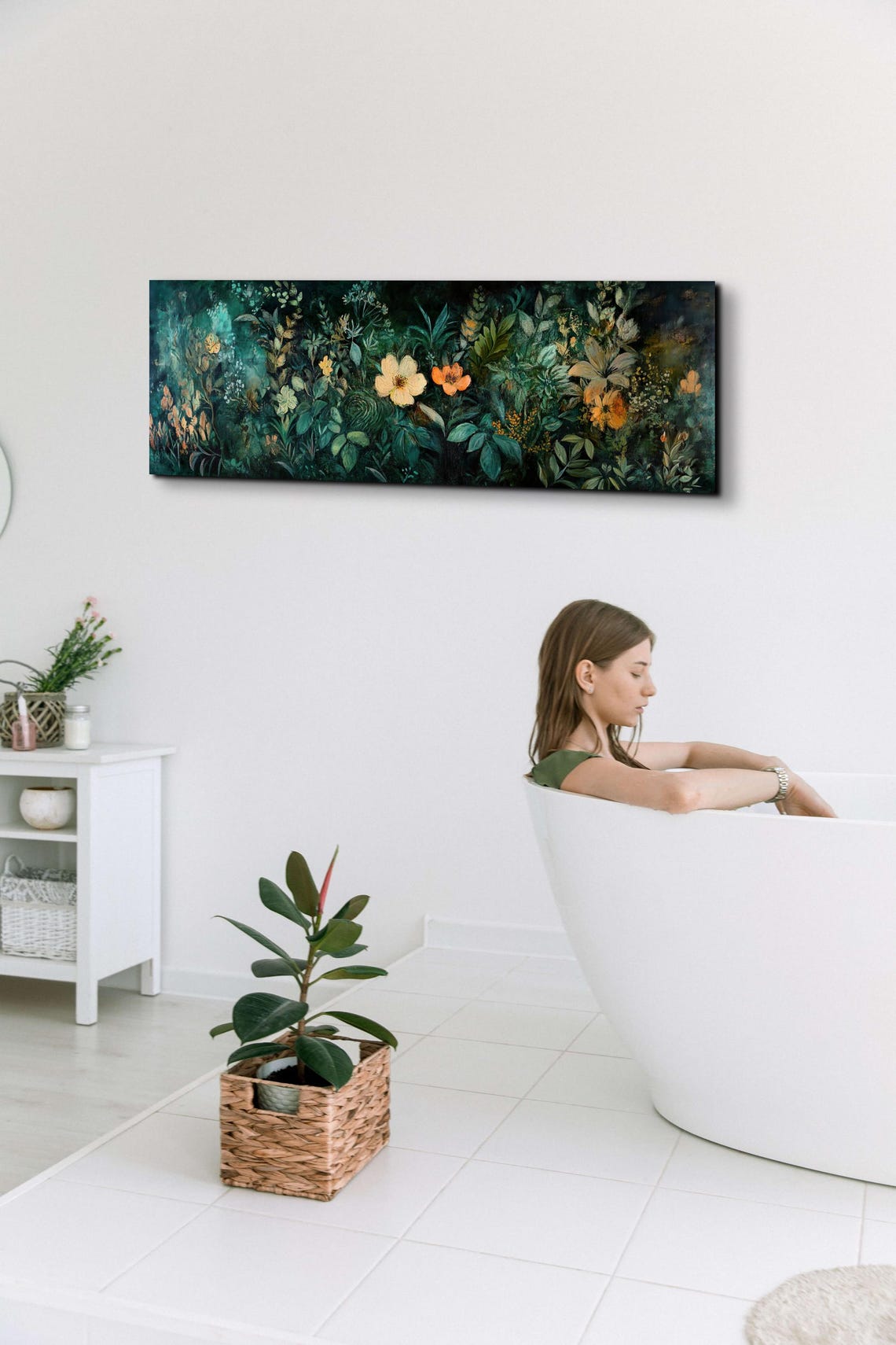 Dark Moody Botanical Floral Night Garden Painting Panoramic Poster - Image 7