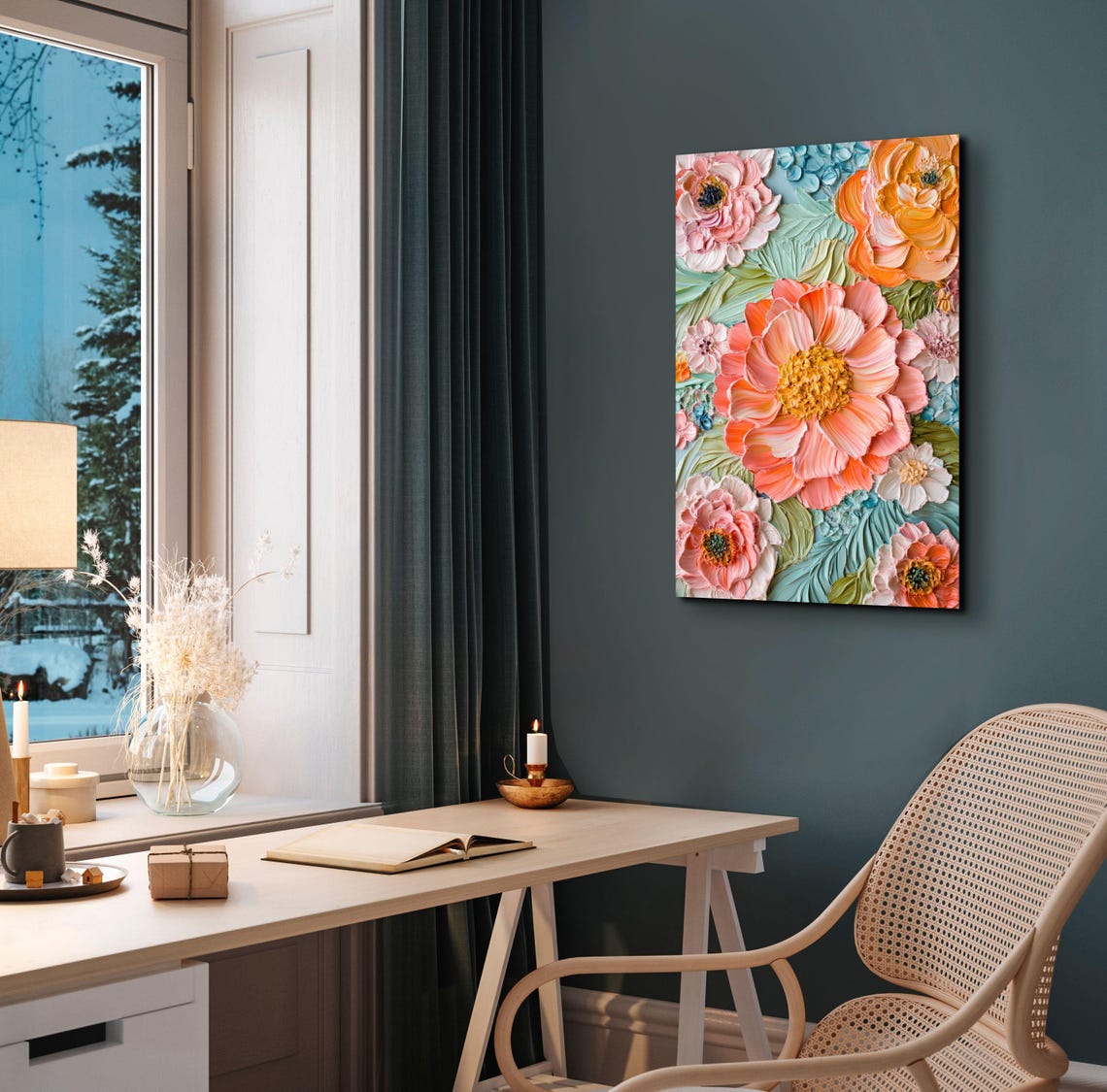 Pastel Impasto Blossom Garden Textured Floral Canvas Art Poster - Image 6