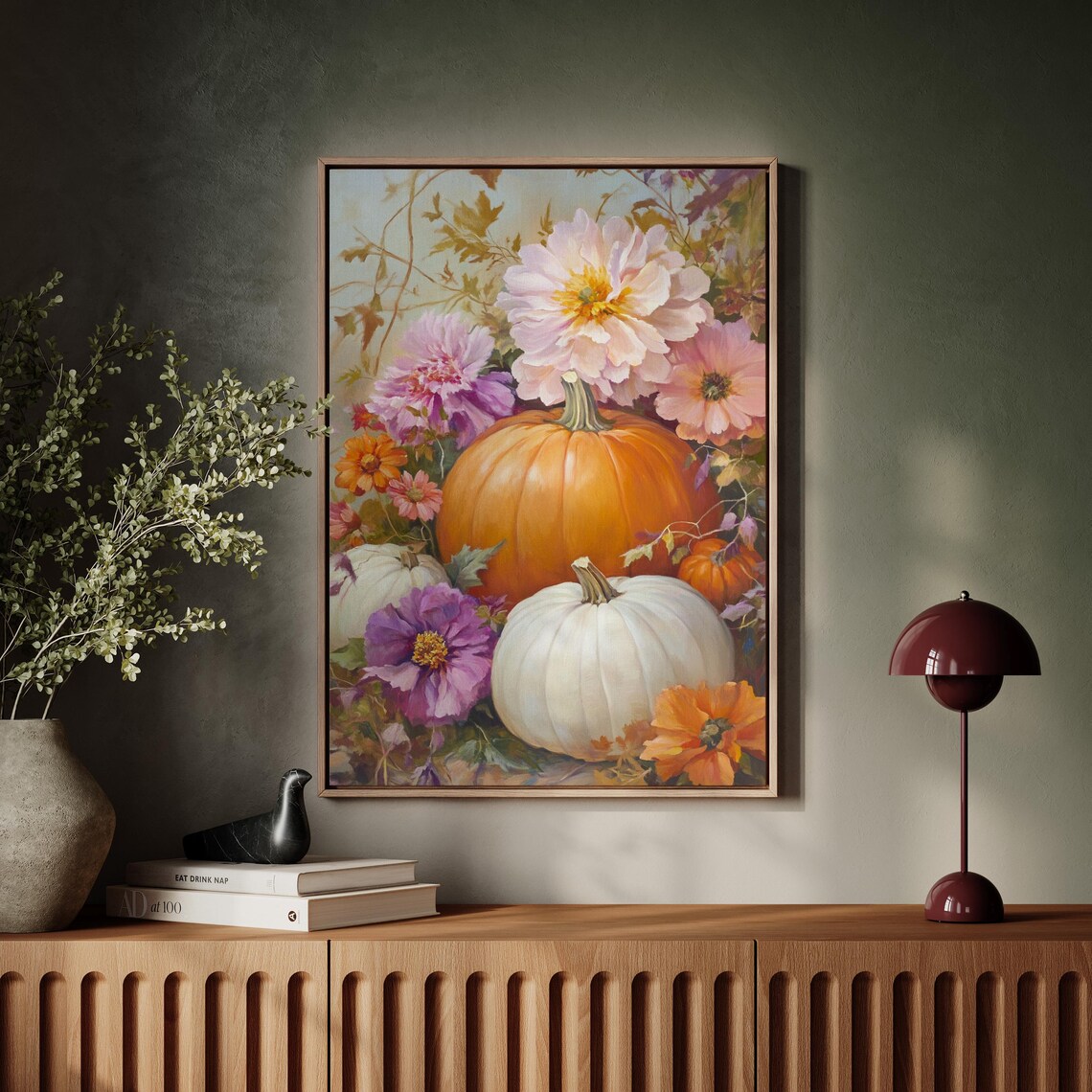 Autumn Pumpkin Floral Art, Rustic Fall Wall Decor - Image 7