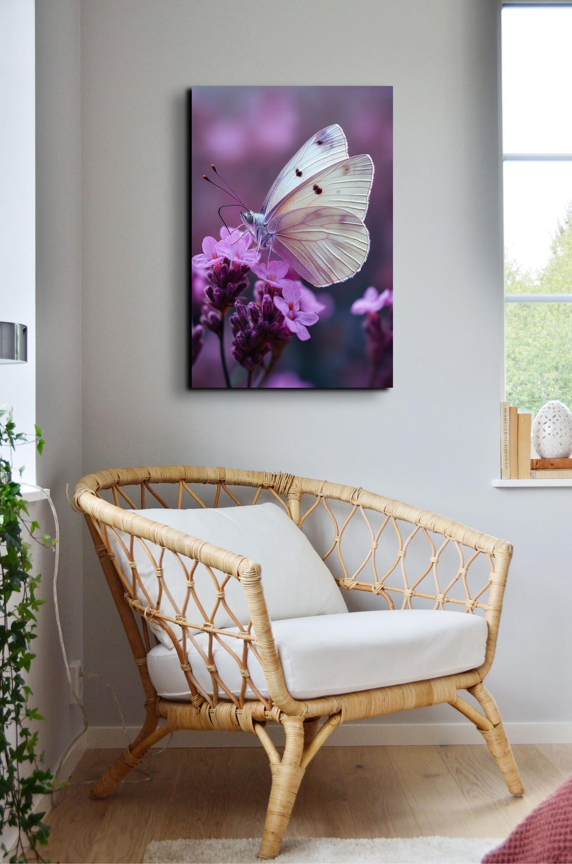 White Butterfly Resting on Purple Flowers Macro Photography Poster - Image 6