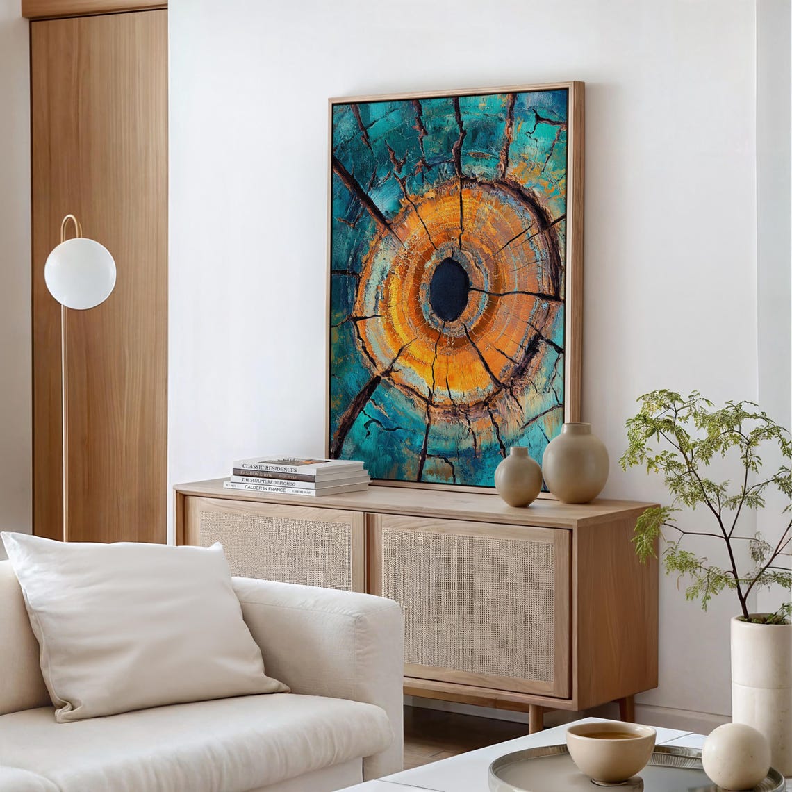 Cracked Teal Abstract Tree Ring Golden Glow Center Botanical Poster - Image 5