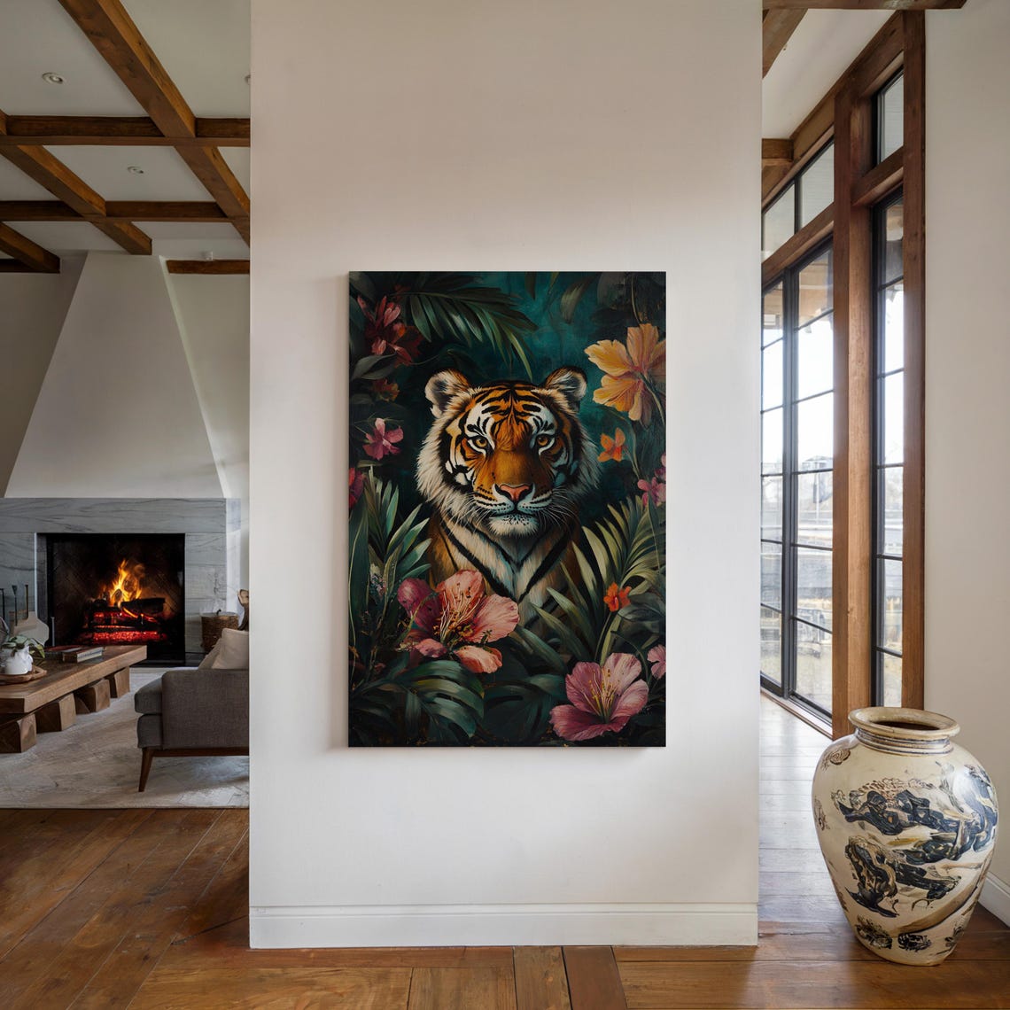Majestic Tiger In Jungle Floral Art Vibrant Tropical Decor Poster - Image 4