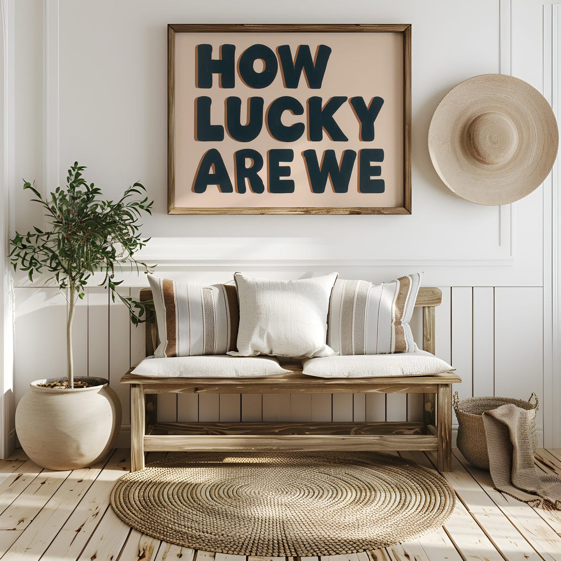 How Lucky Are We Bold Vintage Typography Statement Quote Poster