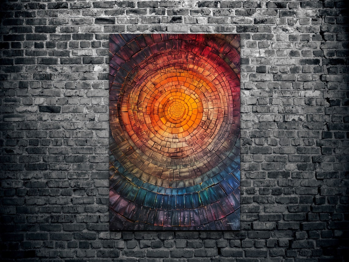 Colorful Concentric Circle Mosaic Brick Pattern Abstract Poster - Image 2