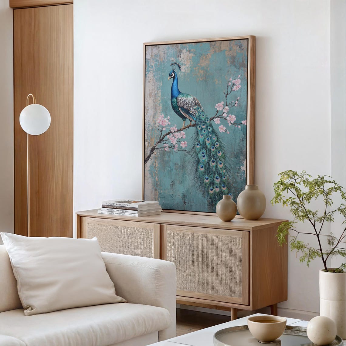 Majestic Peacock Cherry Blossom Branch Vibrant Exotic Bird Poster - Image 5