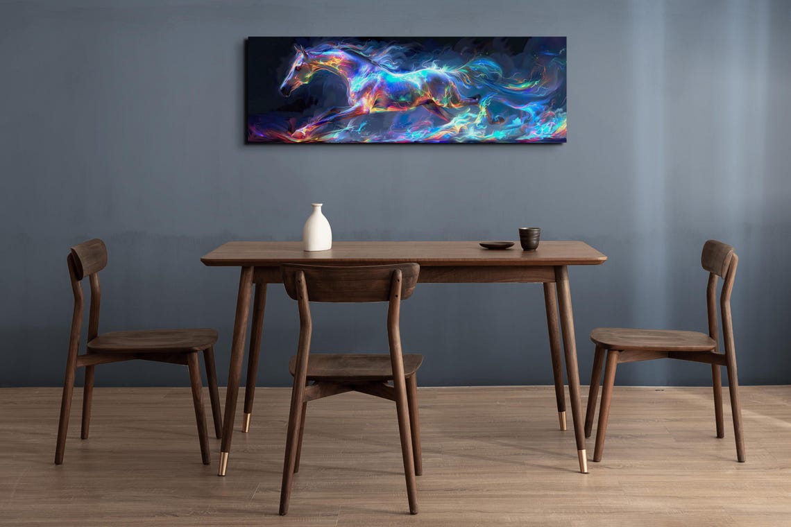 Galaxy Neon Horse Galloping Colorful Abstract Equine Art Poster - Image 6