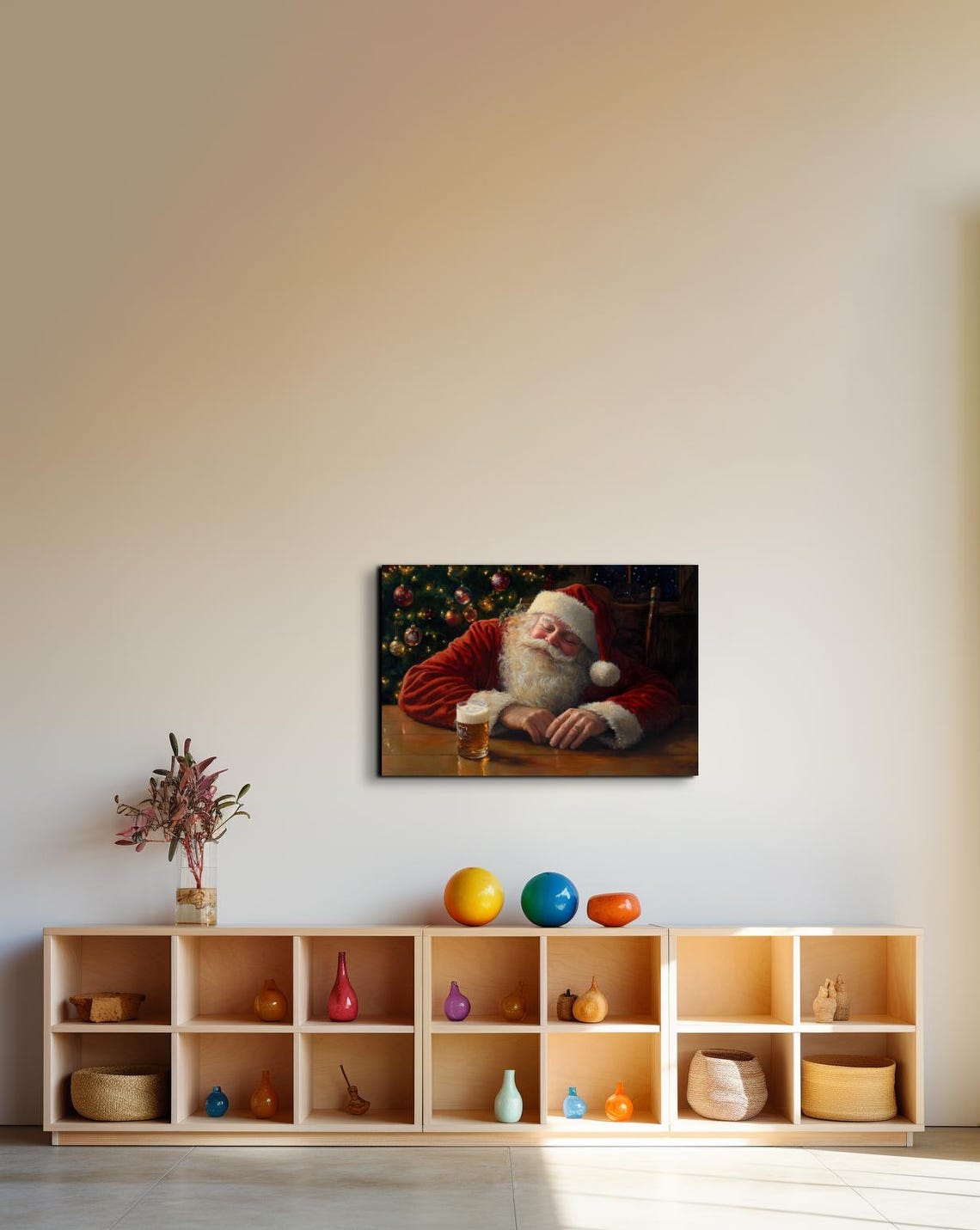 Sleeping Santa With Beer Funny Christmas Tavern Scene Poster - Image 4