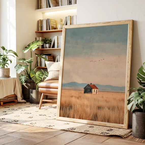 Abandoned House Canvas Wall Art Rustic Desert Landscape Print Minimalist Prairie Field Artwork Country Farmhouse Vintage Home Decor