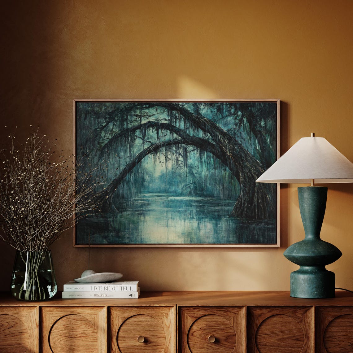 Dark Swamp with Arched Trees and Spanish Moss Mysterious Forest Poster - Image 4