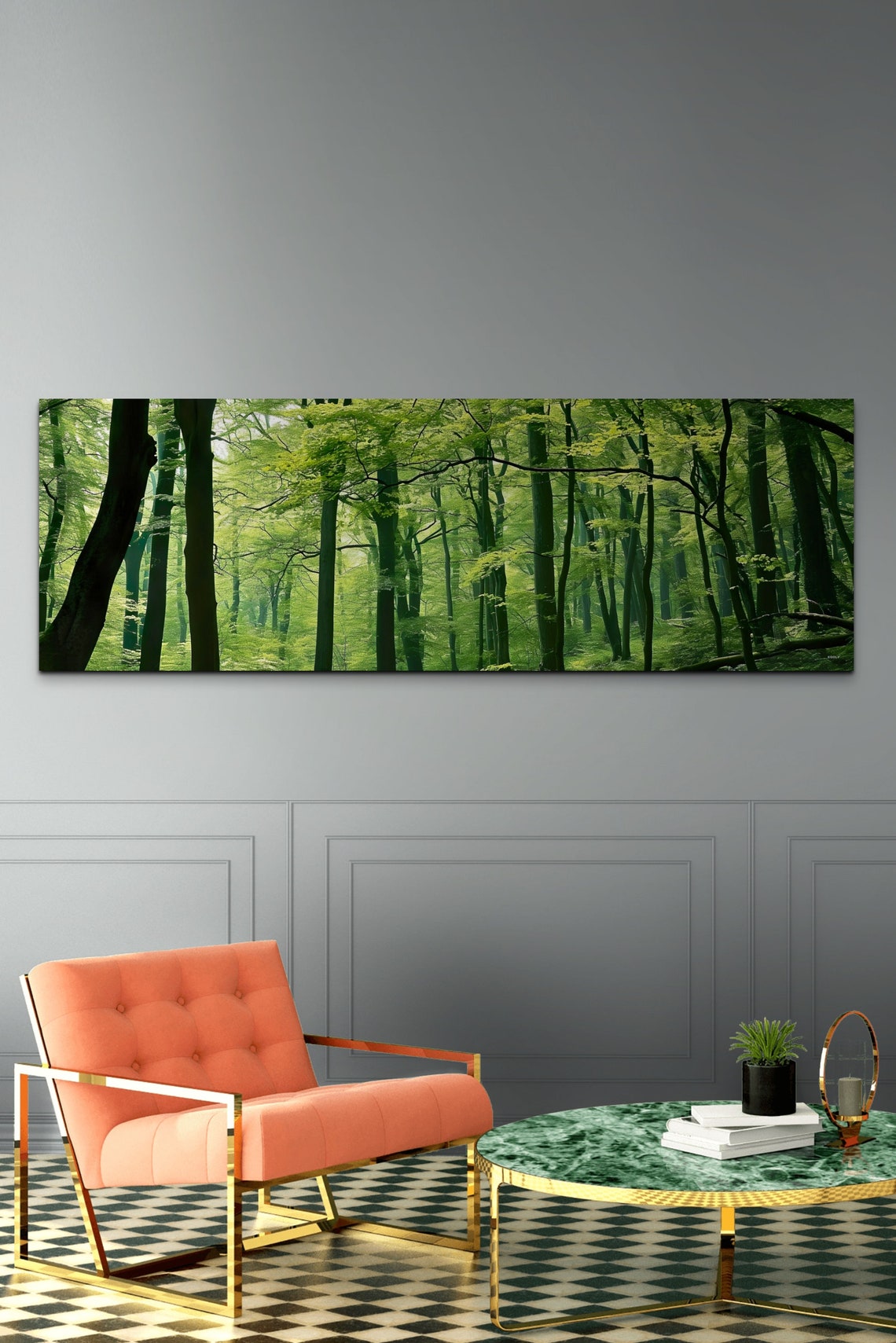 Panoramic Sunlit Green Forest Trees Landscape Nature Wall Art - Image 6