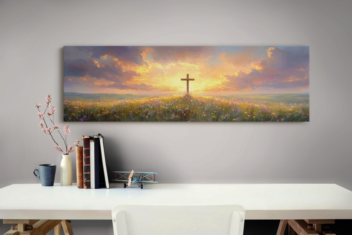 Christian Cross at Sunset, Rustic Faith Hope Print - Image 4