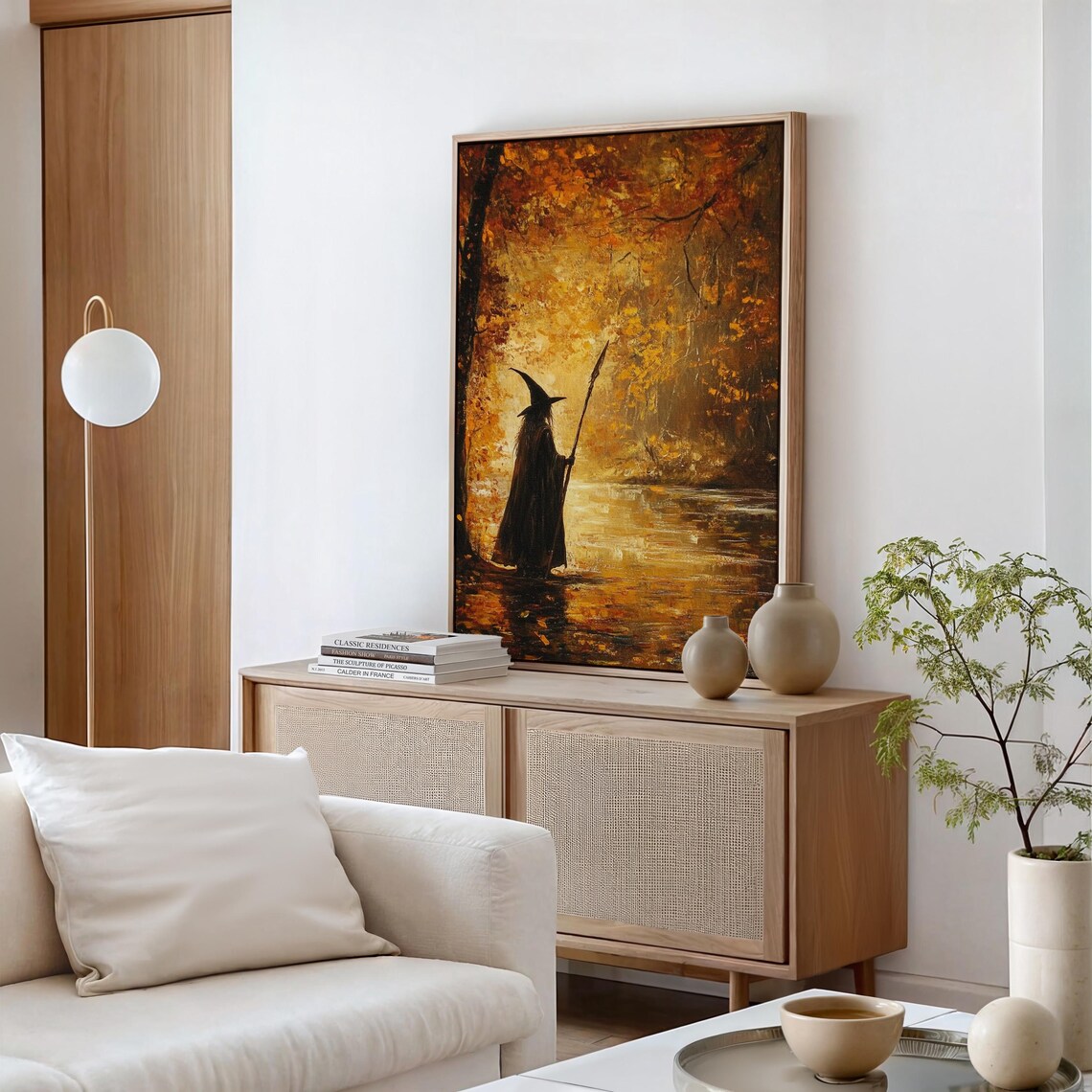 Golden Autumn Witch Art, Mystical Forest Scene - Image 4