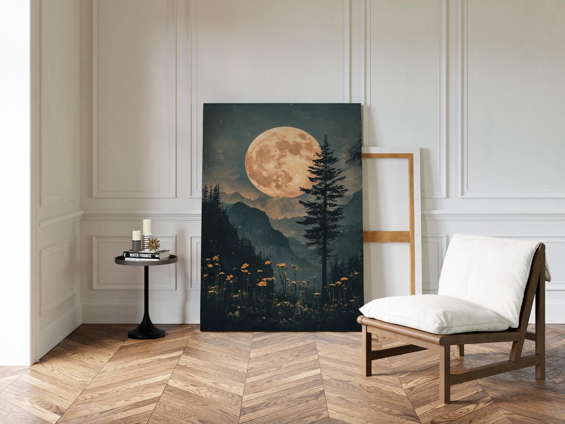 Moonlit Forest Art Print, Rustic Nature Scene - Image 5