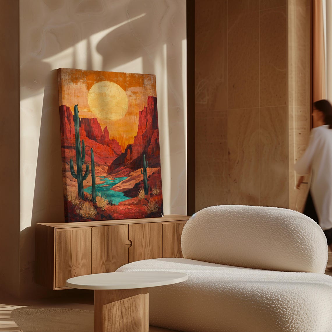 Sunset Desert Canyon With Red Cliffs And Turquoise River Poster - Image 4