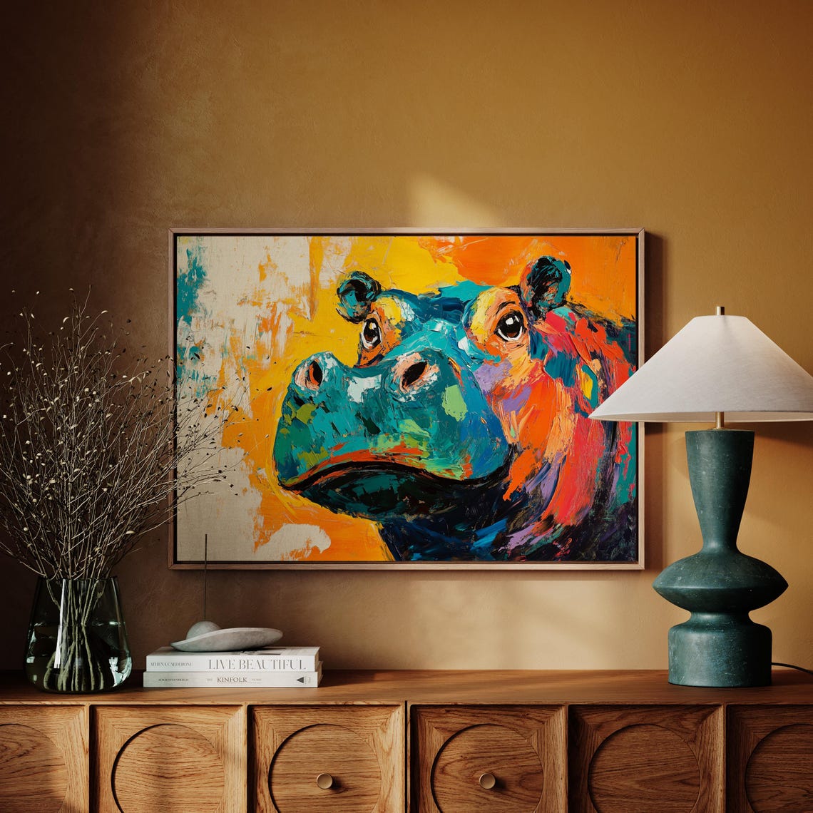 Bold Colorful Abstract Hippo Portrait in a Modern Art Poster - Image 3