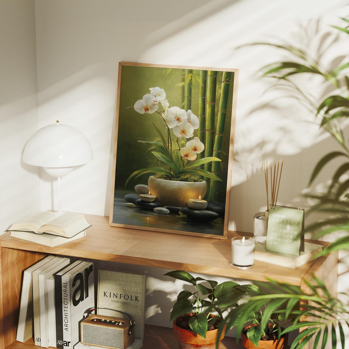 White Orchid Bamboo Tranquil Spa Still Life Candle Nature Print