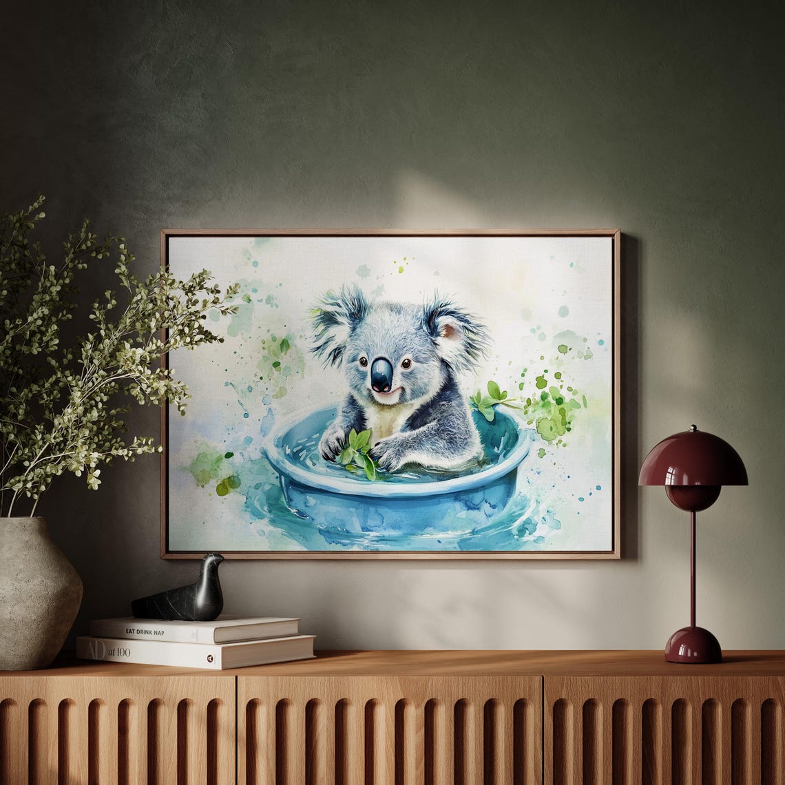 Sweet Baby Koala Bathing in a Blue Tub Watercolor Art Poster - Image 4