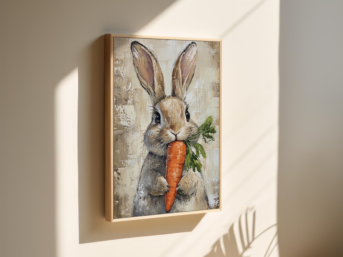 Adorable Bunny With Carrot Rustic Art Print - Image 7