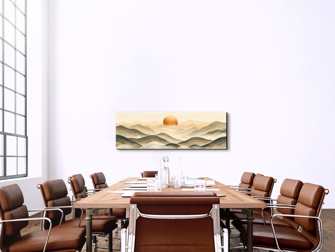 Boho Sunrise Layered Mountain Waves Neutral Minimal Panoramic Wall Art - Image 4