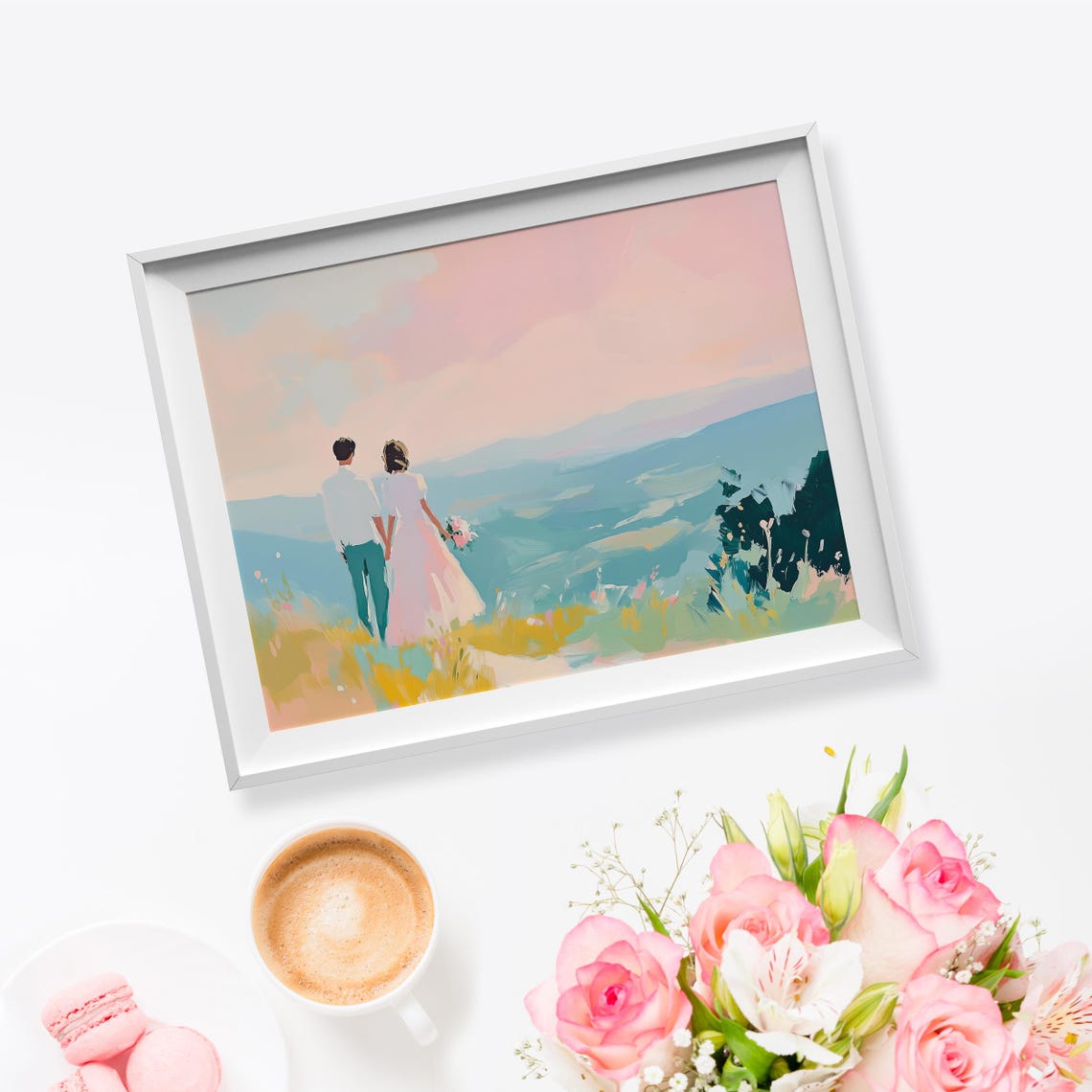 Couple Holding Hands Ocean Overlook Sunset Romantic Wedding Poster - Image 5