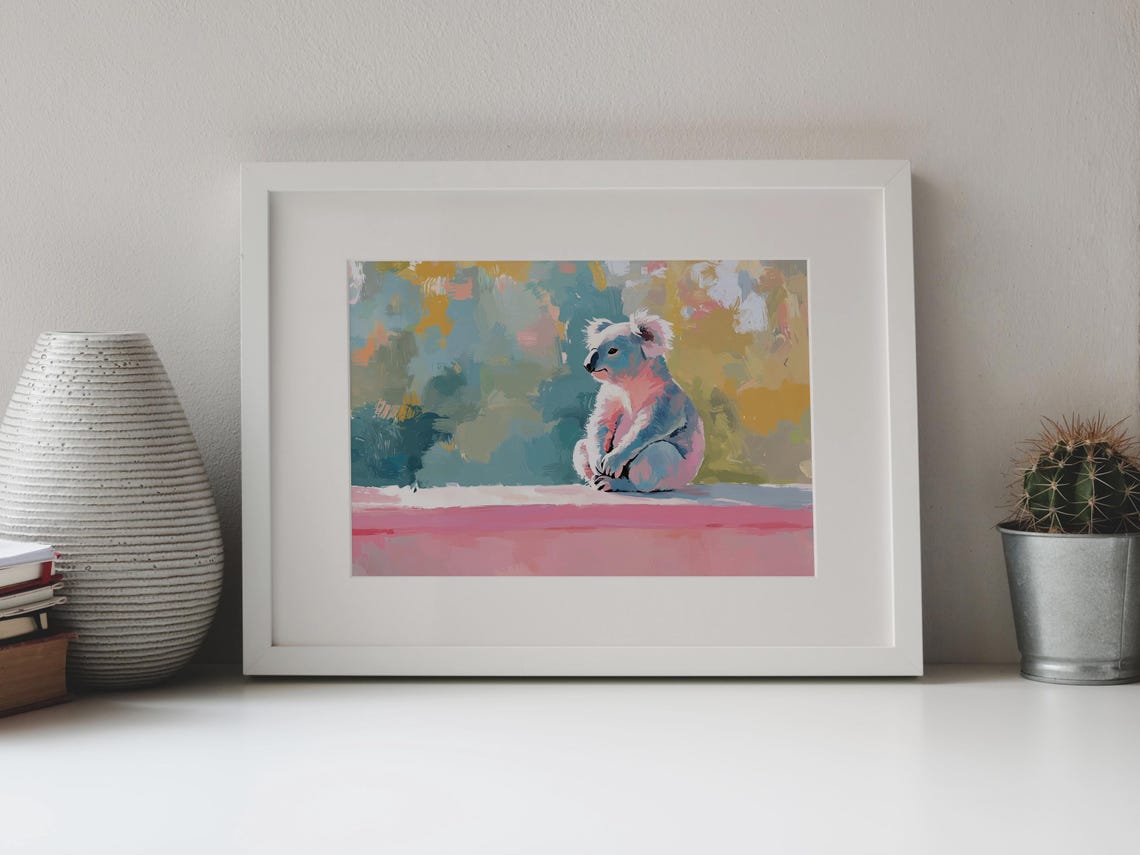 Koala Sitting Pink Ledge Colorful Abstract Pastel Wildlife Poster - Image 4