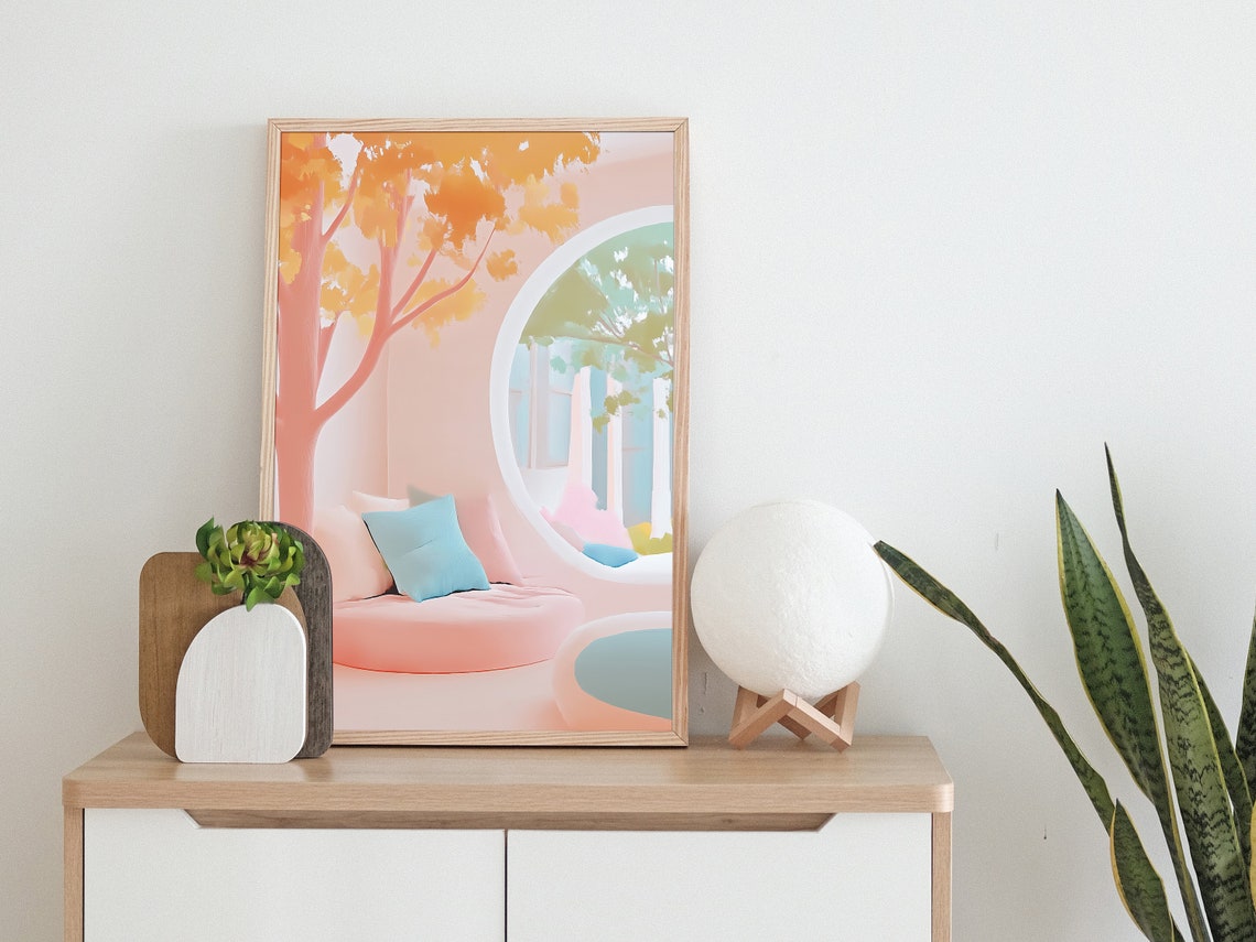 Pastel Pool Living Room Dreamy Living Room Teenage Room Decor Dreamy Aesthetic Quirky Illustration Gouache Painting Dopamine Decor - Image 2