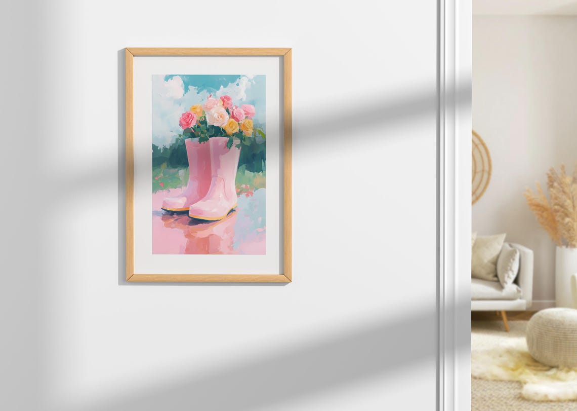 Pink Rain Boots Filled With Roses Cottage Garden Flower Art Poster - Image 2